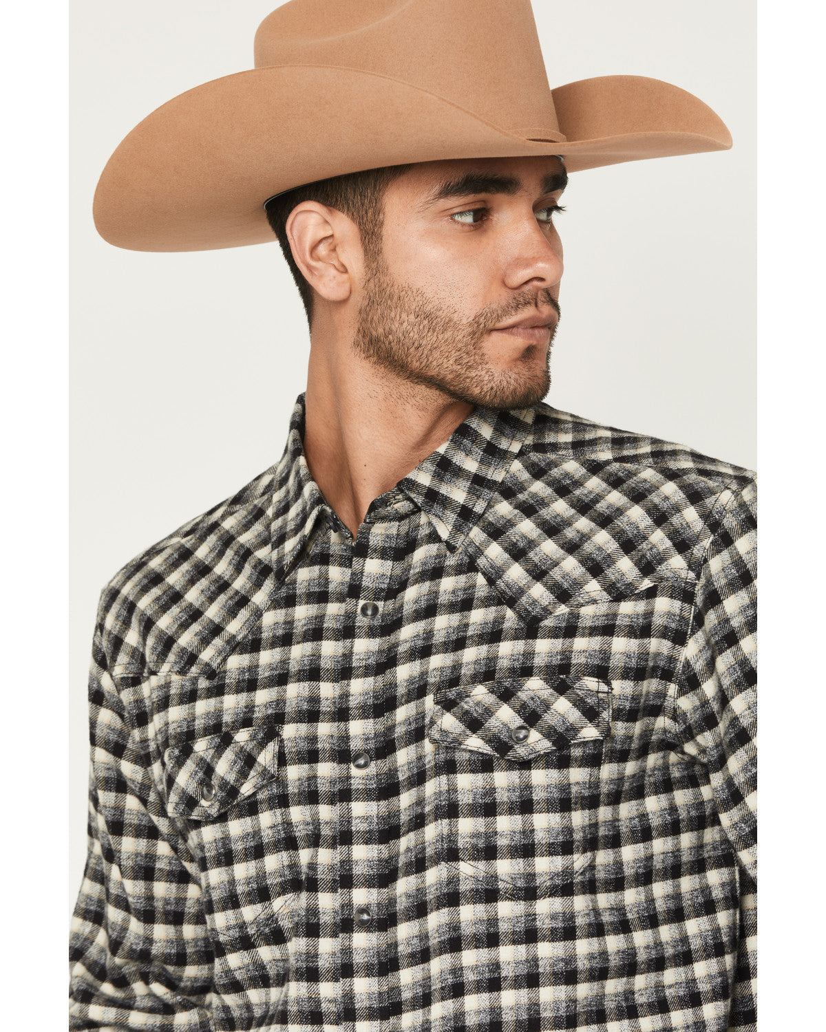 Men's Ozark Highlands Plaid Print Long Sleeve Snap Flannel Black