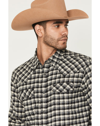 Men's Ozark Highlands Plaid Print Long Sleeve Snap Flannel Black