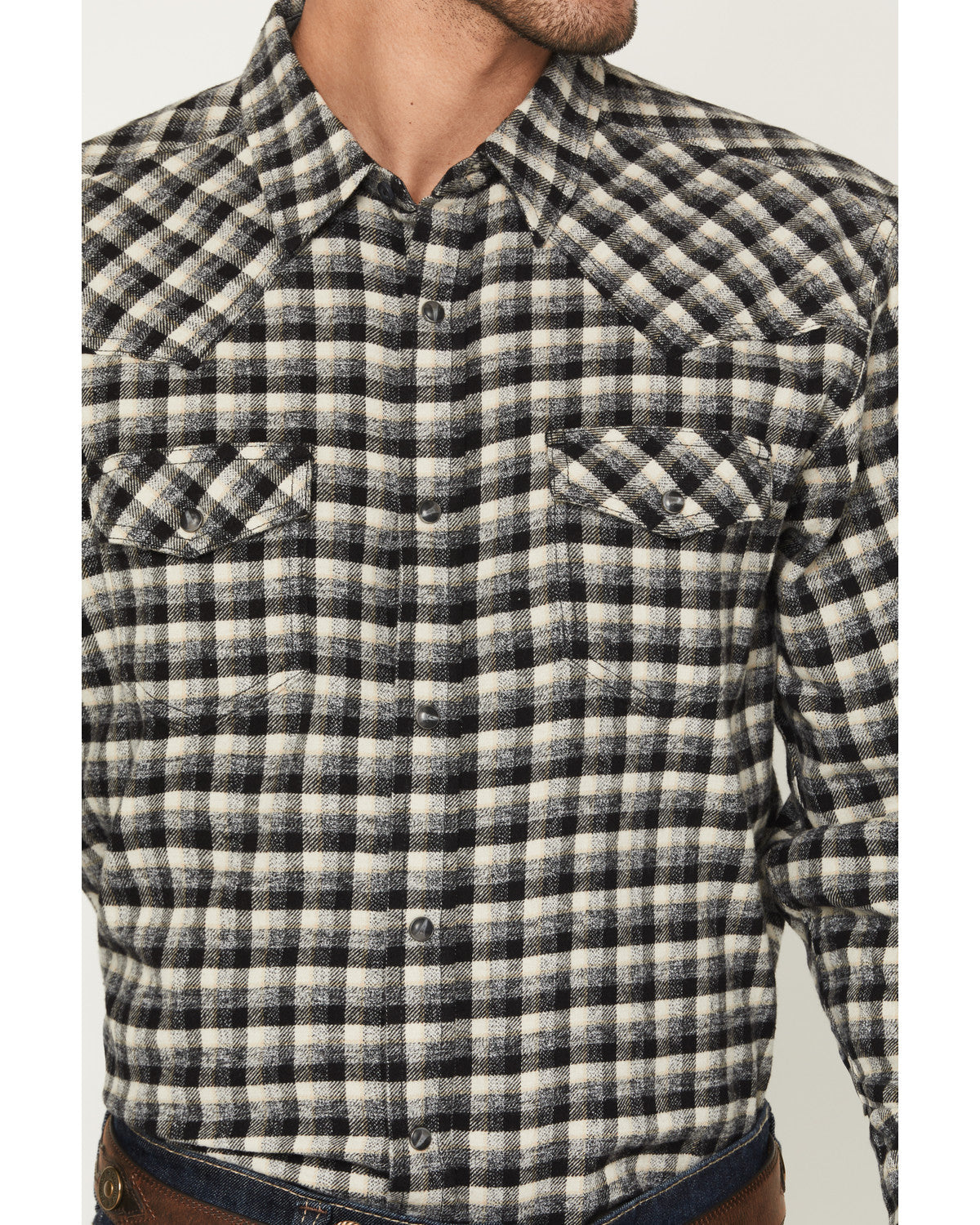 Men's Ozark Highlands Plaid Print Long Sleeve Snap Flannel Black