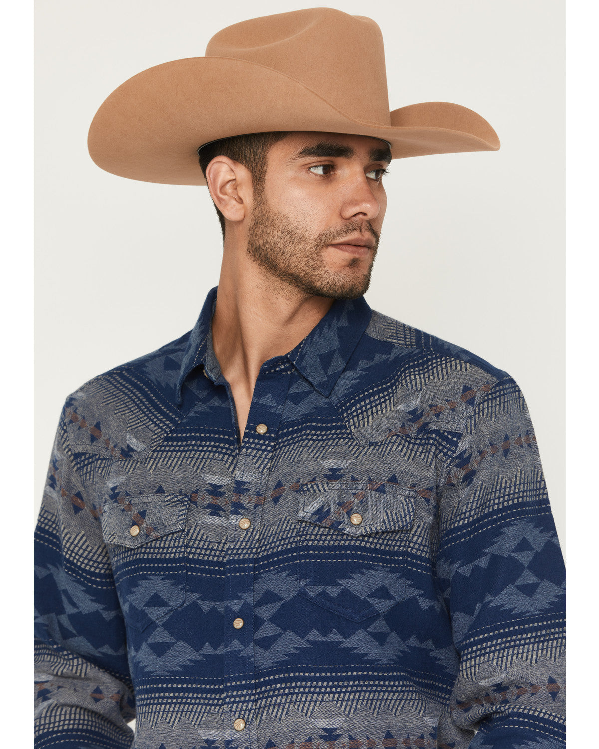 Men's Arrow Bear Southwestern Long Sleeve Snap Flannel Shir Blue