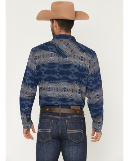Men's Arrow Bear Southwestern Long Sleeve Snap Flannel Shir Blue