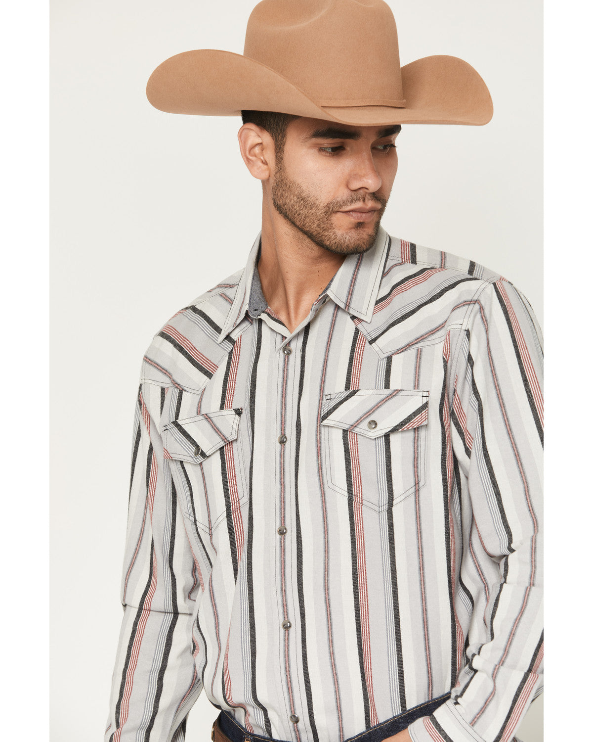 Men's Saddle Ridge Striped Print Long Sleeve Snap Western S Grey