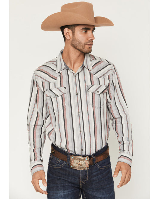 Men's Saddle Ridge Striped Print Long Sleeve Snap Western S Grey