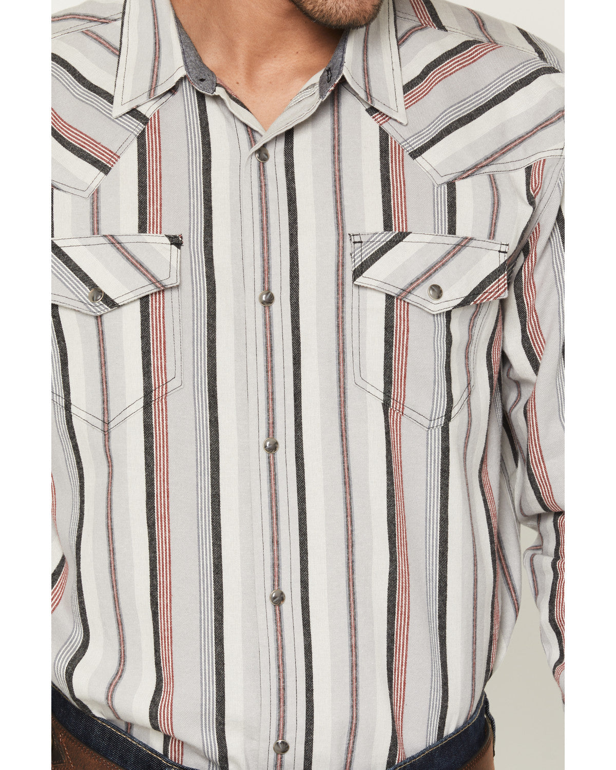 Men's Saddle Ridge Striped Print Long Sleeve Snap Western S Grey