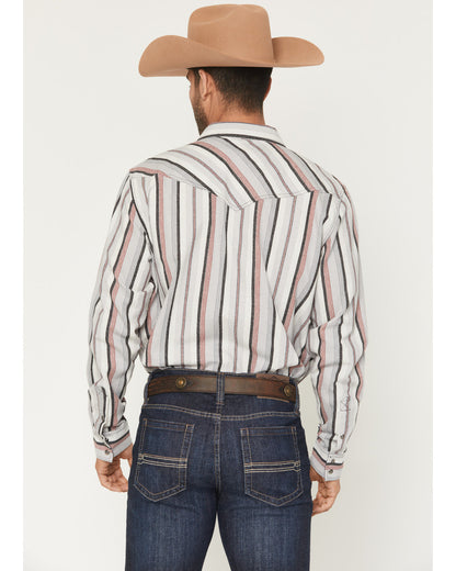 Men's Saddle Ridge Striped Print Long Sleeve Snap Western S Grey