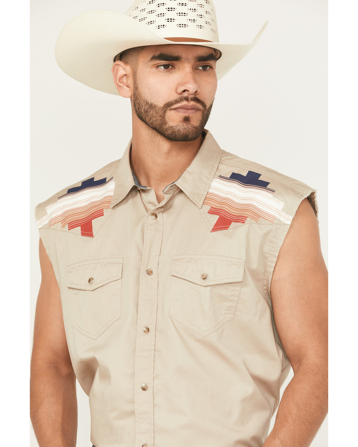 Men's Thunderbird Legends Cutoff Snap Western Shirt Tan