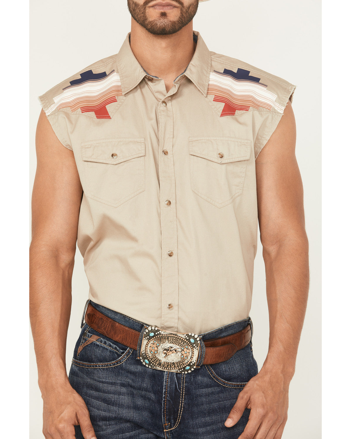 Men's Thunderbird Legends Cutoff Snap Western Shirt Tan