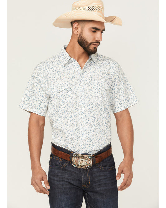Rodeo Drive Floral Print Short Sleeve Snap Western Shirt - White