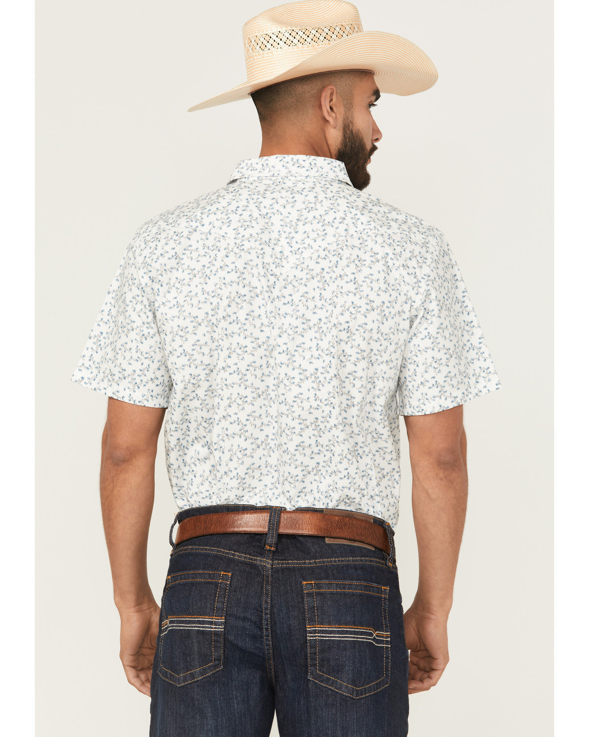 Rodeo Drive Floral Print Short Sleeve Snap Western Shirt - White
