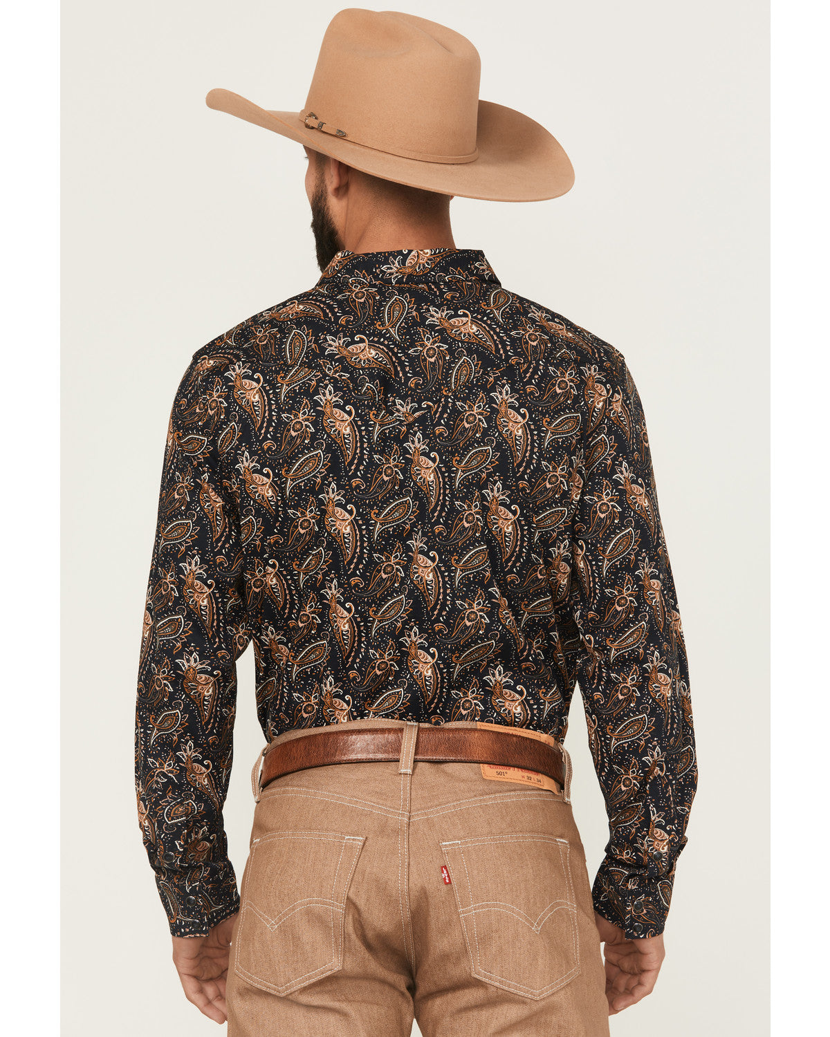 Men's Desert Dapper Paisley Print Long Sleeve Snap Western Navy
