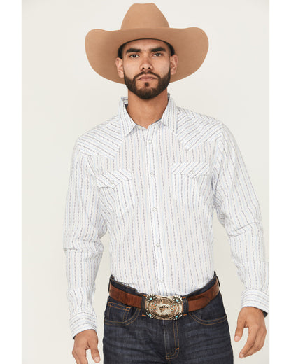 Men's Wild West Striped Long Sleeve Snap Western Shirt White