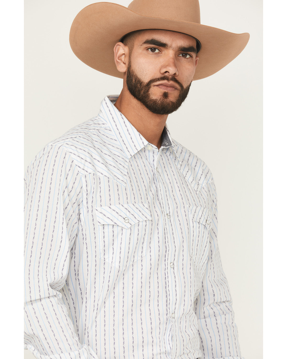 Men's Wild West Striped Long Sleeve Snap Western Shirt White