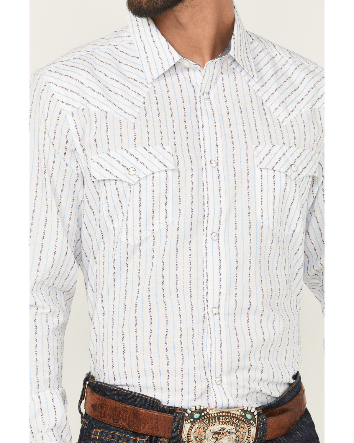 Men's Wild West Striped Long Sleeve Snap Western Shirt White