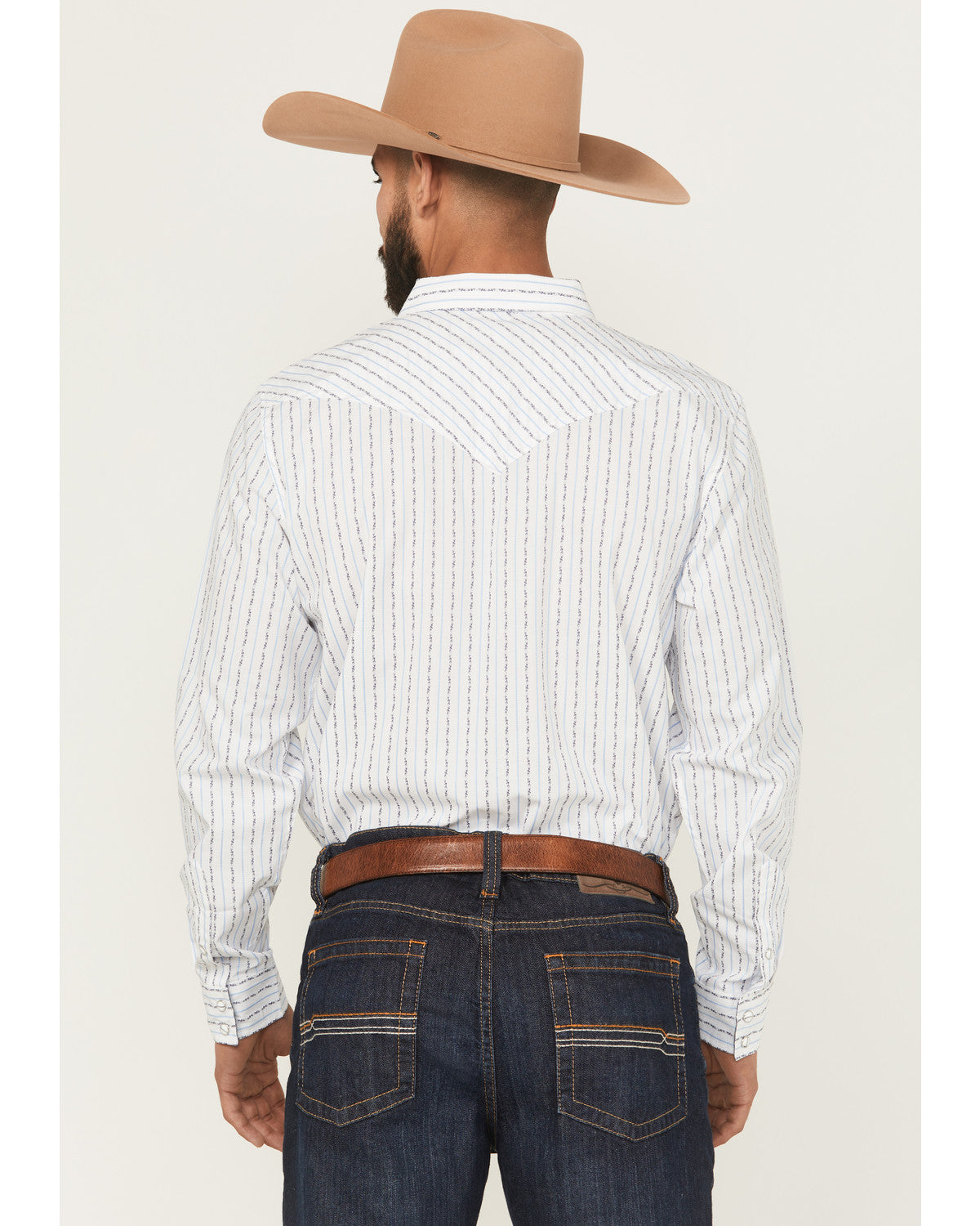Men's Wild West Striped Long Sleeve Snap Western Shirt White