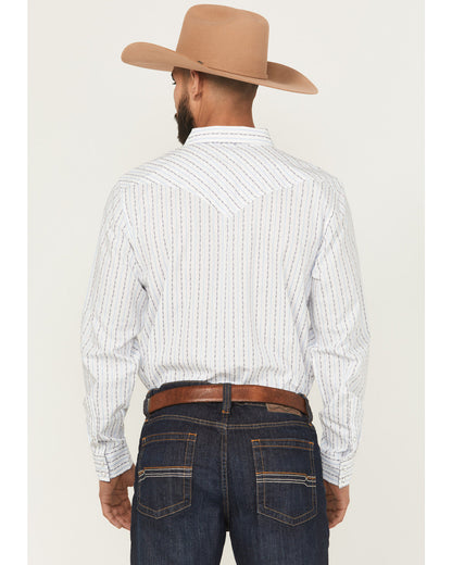 Men's Wild West Striped Long Sleeve Snap Western Shirt White