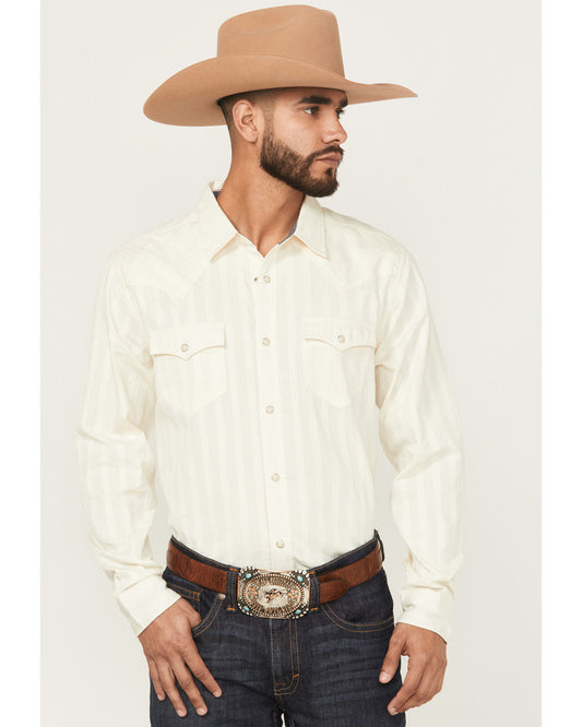 Men's Rustic Range Tonal Striped Long Sleeve Snap Western S Cream