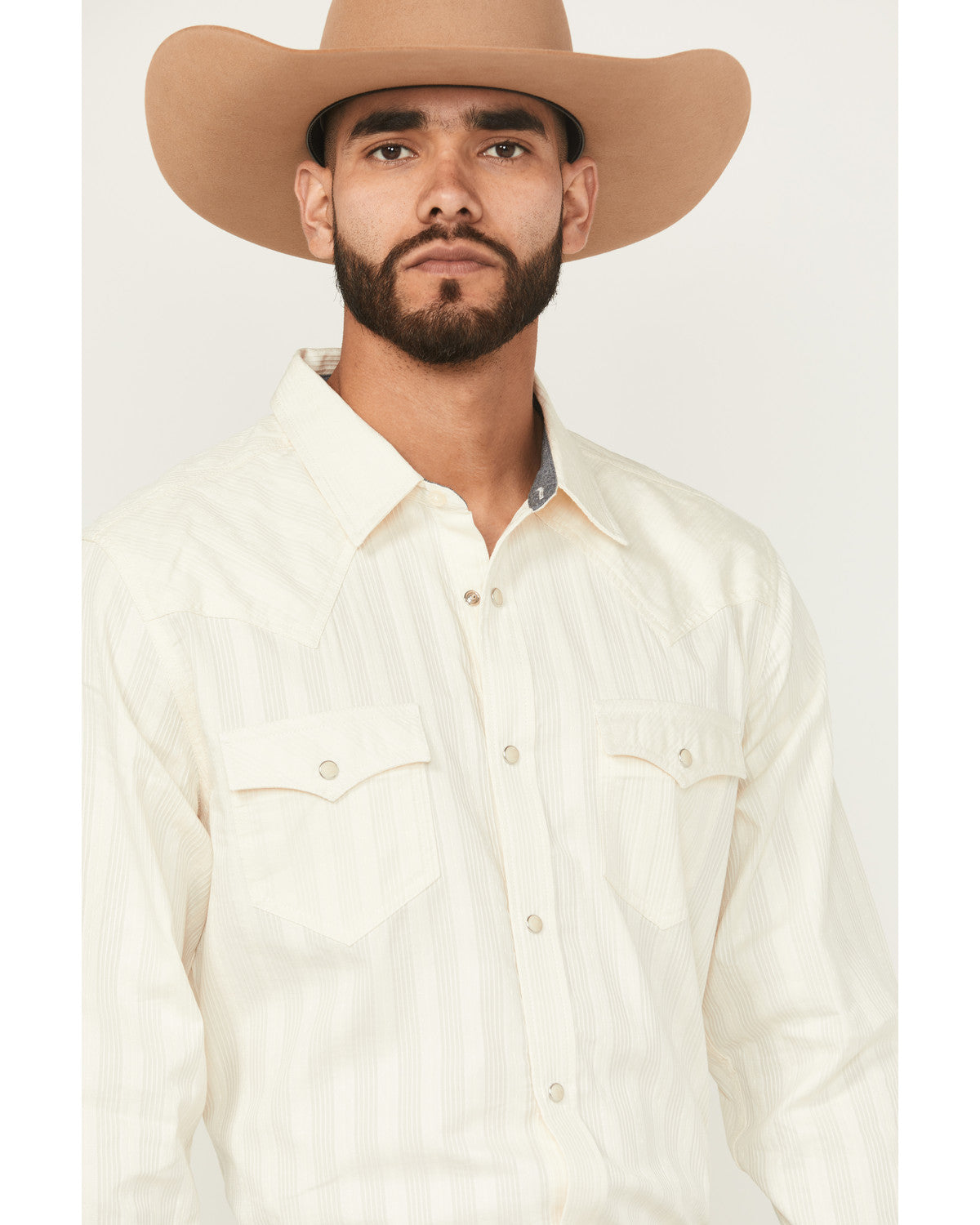 Men's Rustic Range Tonal Striped Long Sleeve Snap Western S Cream