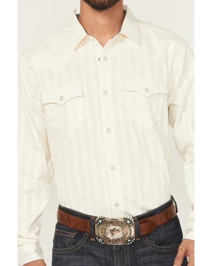 Men's Rustic Range Tonal Striped Long Sleeve Snap Western S Cream