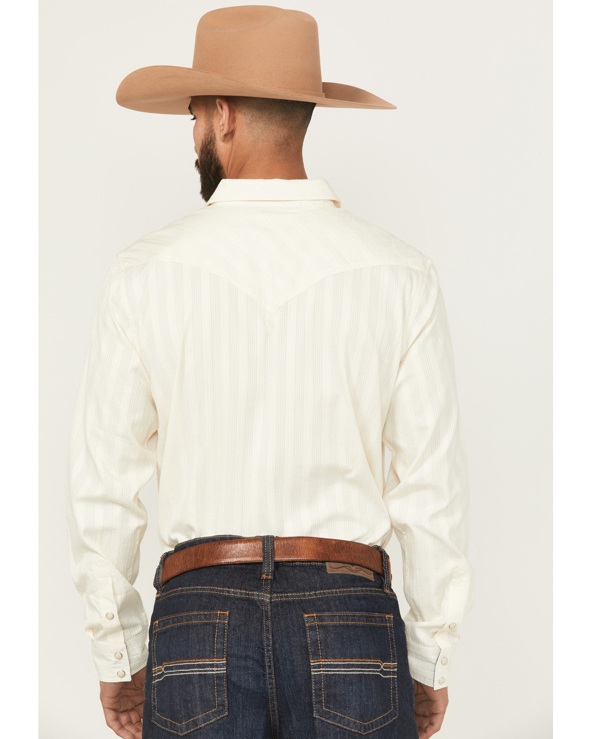 Men's Rustic Range Tonal Striped Long Sleeve Snap Western S Cream
