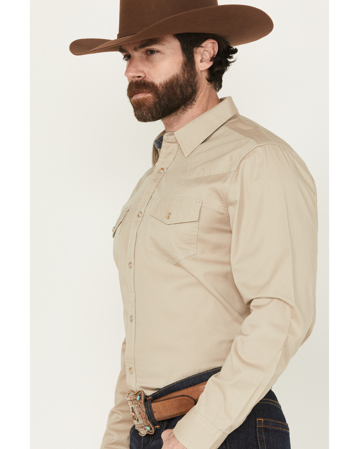 Men's Solid Treadstone Long Sleeve Pearl Snap Western Shirt Tan