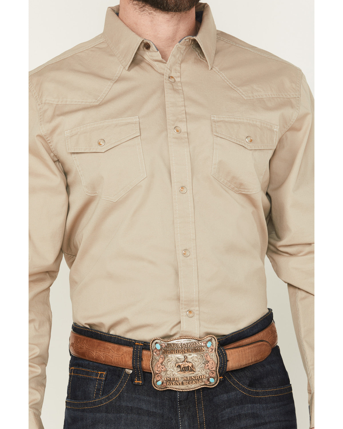 Men's Threadstone Solid Long Sleeve Snap Western Shirt Tan