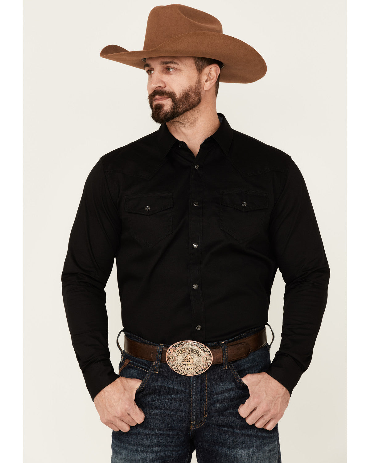 Men's Solid Treadstone Long Sleeve Pearl Snap Western Shirt Black