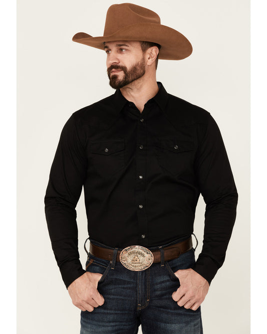 Men's Solid Treadstone Long Sleeve Snap Western Shirt - Big Black
