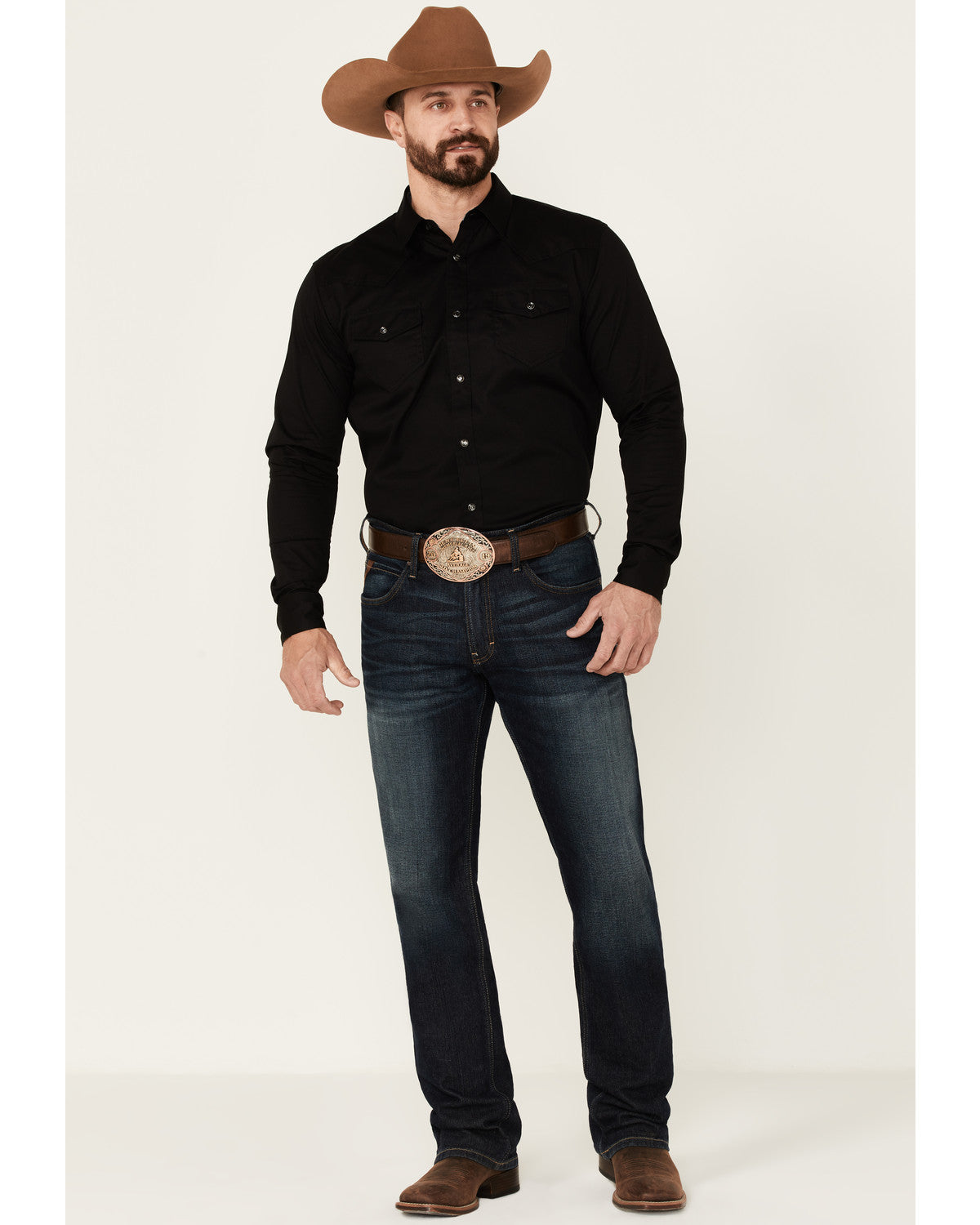 Men's Solid Treadstone Long Sleeve Snap Western Shirt - Big Black