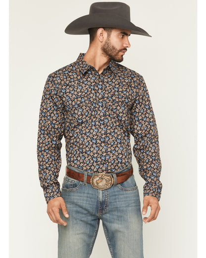 Men's Howdy Haven Floral Print Long Sleeve Snap Western Shi Blue