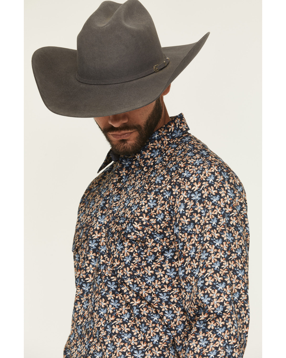 Men's Howdy Haven Floral Print Long Sleeve Snap Western Shi Blue