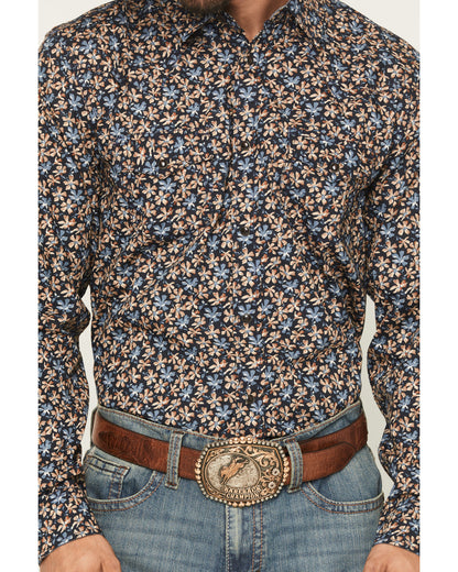 Men's Howdy Haven Floral Print Long Sleeve Snap Western Shi Blue