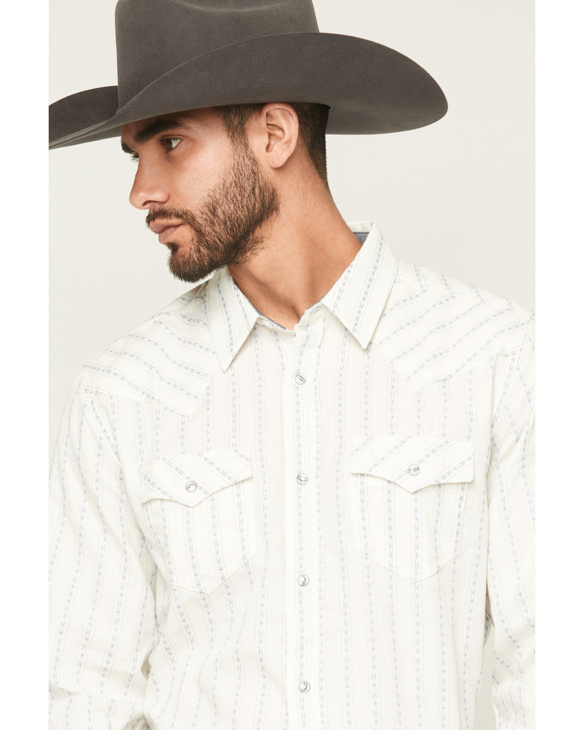 Men's Wyatt Stripe Print Long Sleeve Snap Western Shirt White