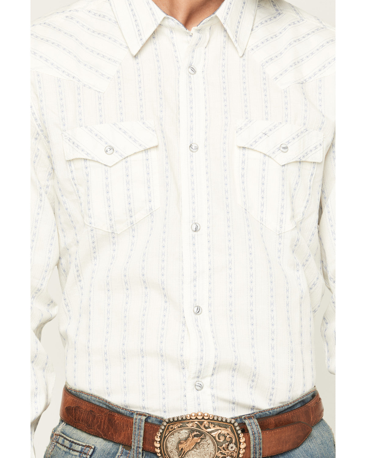 Men's Wyatt Stripe Print Long Sleeve Snap Western Shirt White