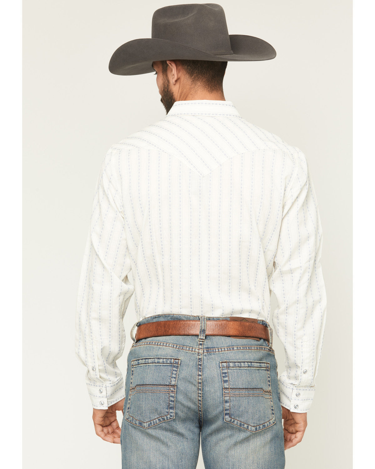 Men's Wyatt Stripe Print Long Sleeve Snap Western Shirt White