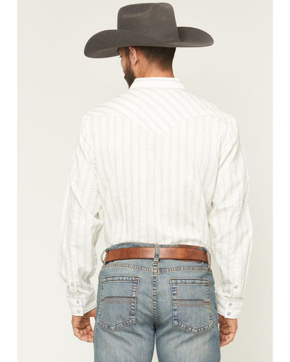 Men's Wyatt Stripe Print Long Sleeve Snap Western Shirt White