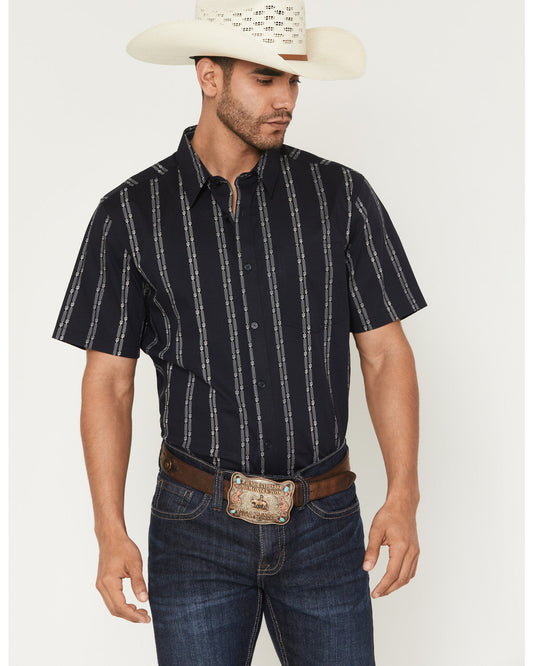 Men's Colorado Ridge Striped Short Sleeve Button-Down Stret Dark Blue