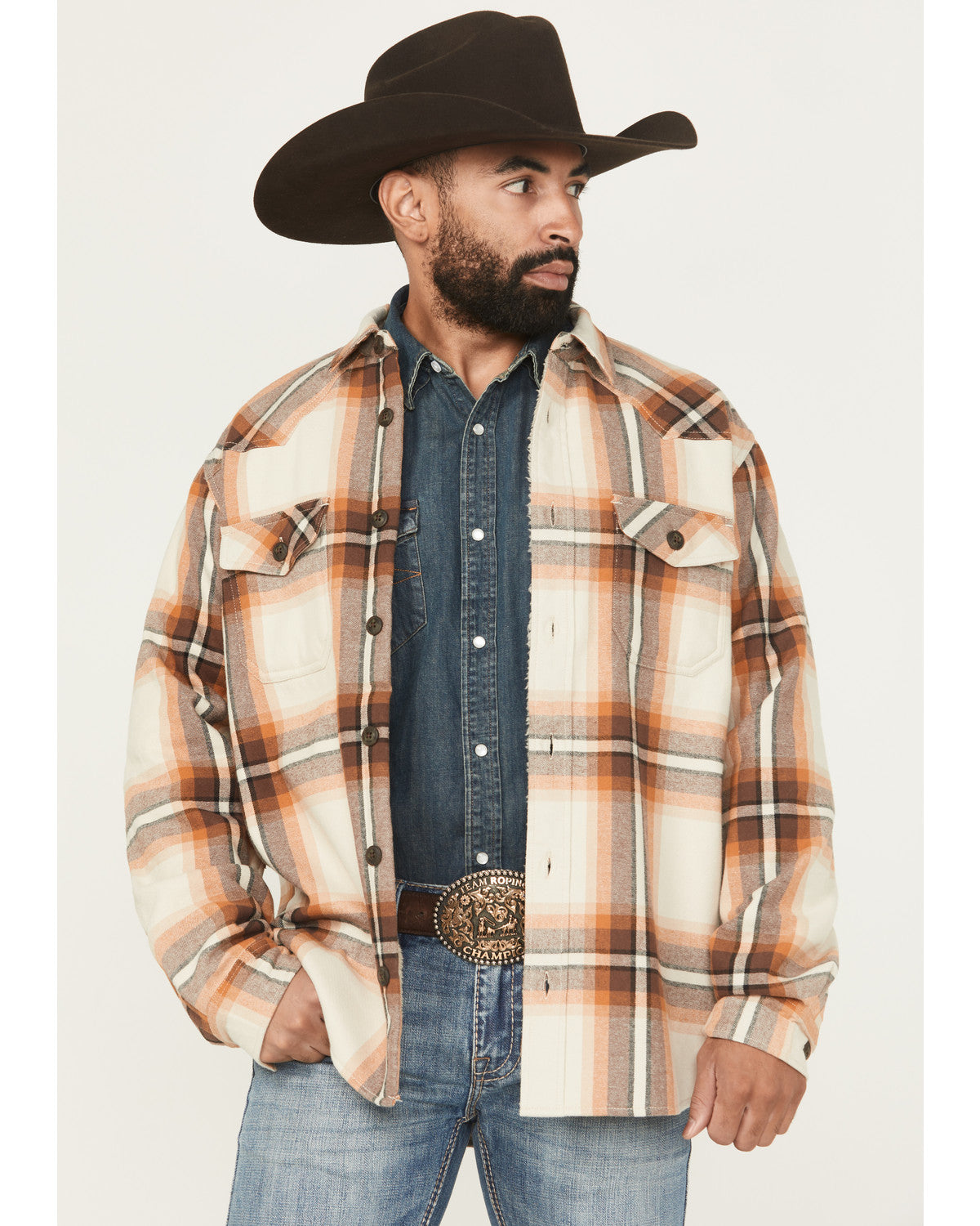 Men's Grant Plaid Print Long Sleeve Sherpa Lined Button-Dow Tan