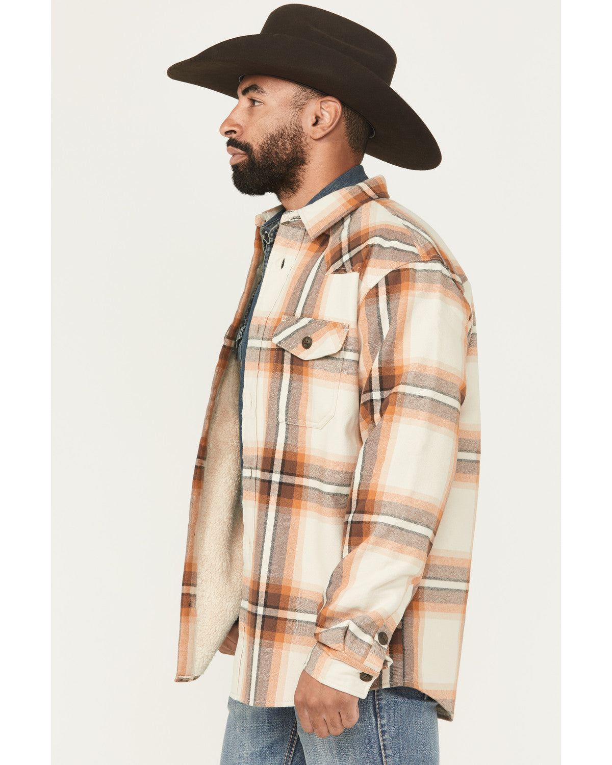 Men's Grant Plaid Print Long Sleeve Sherpa Lined Button-Dow Tan