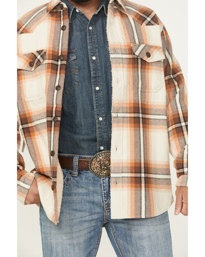 Men's Grant Plaid Print Long Sleeve Sherpa Lined Button-Dow Tan