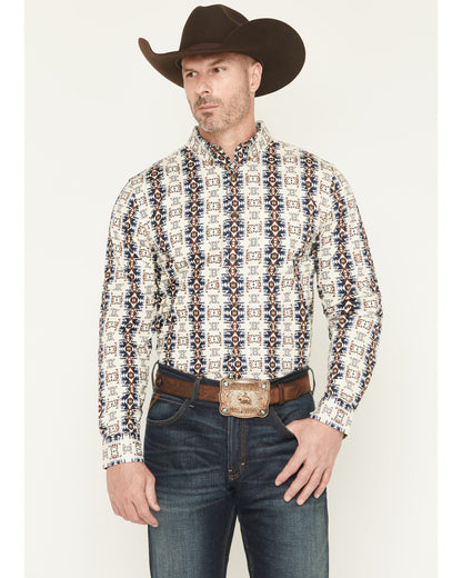 Men's Wild Prairie Southwestern Print Long Sleeve Button-Do Tan