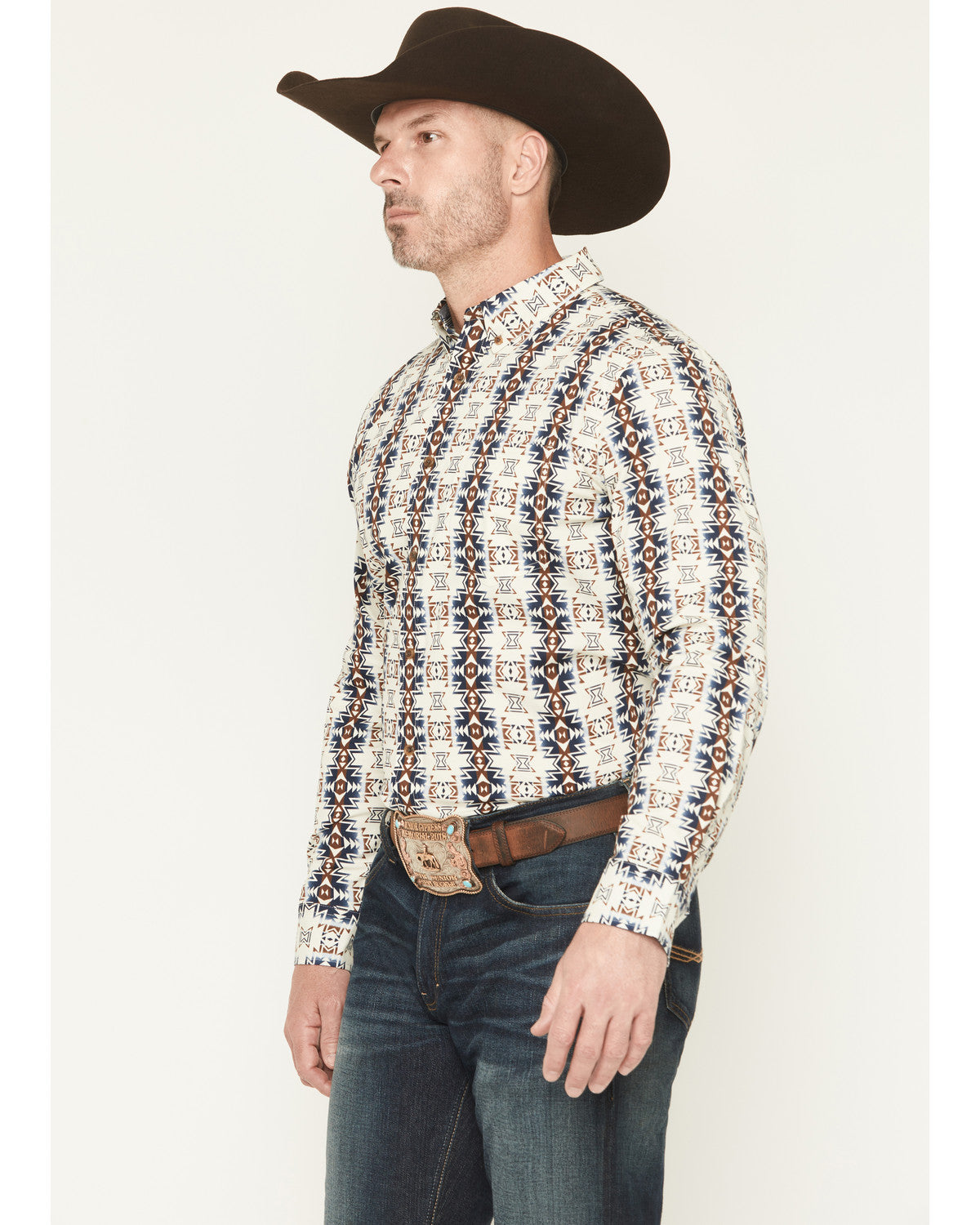 Men's Wild Prairie Southwestern Print Long Sleeve Button-Do Tan