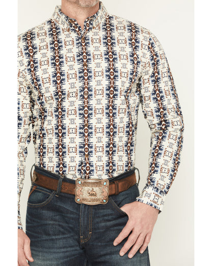 Men's Wild Prairie Southwestern Print Long Sleeve Button-Do Tan