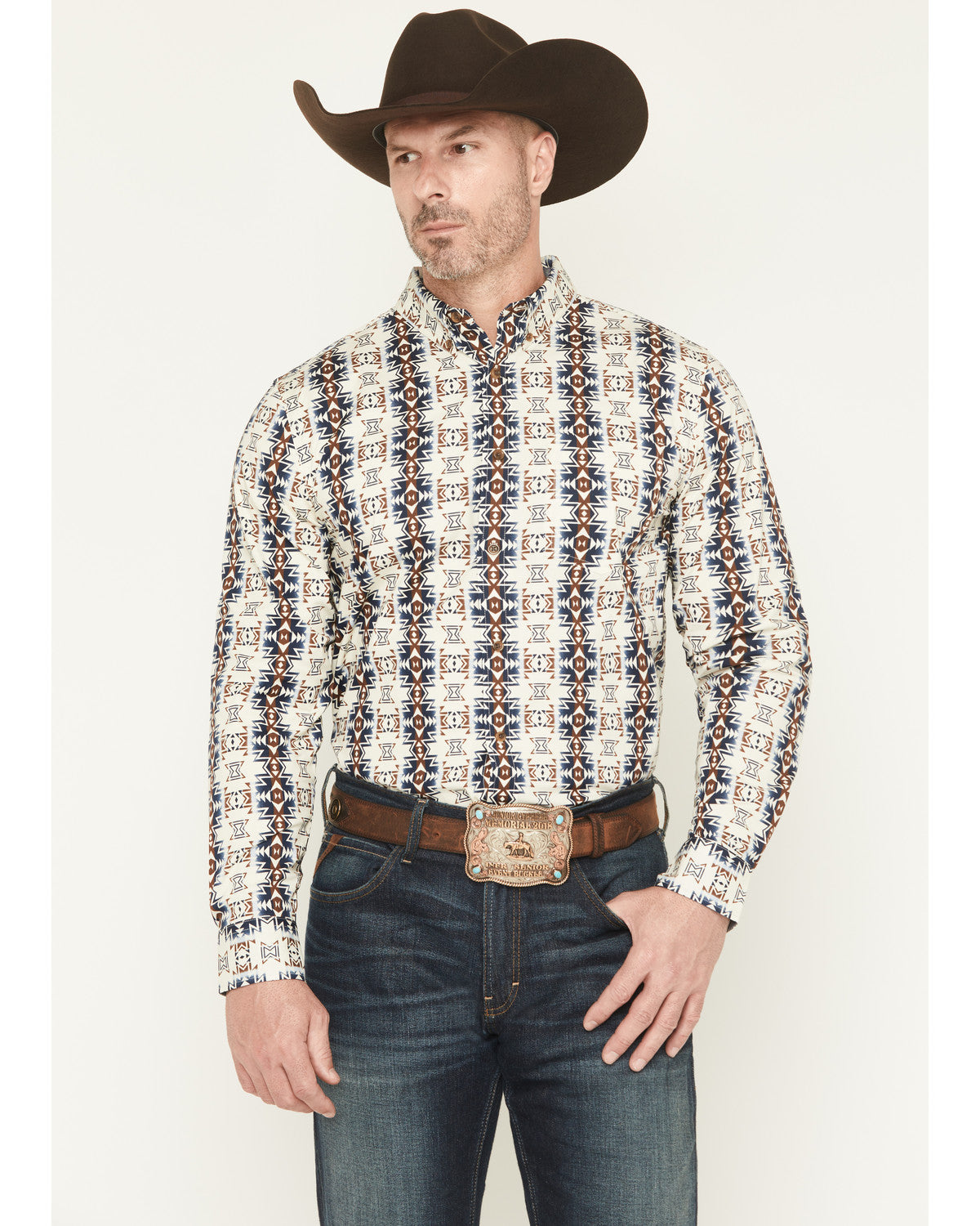 Men's Wild Prairie Southwestern Print Long Sleeve Button-Do Tan