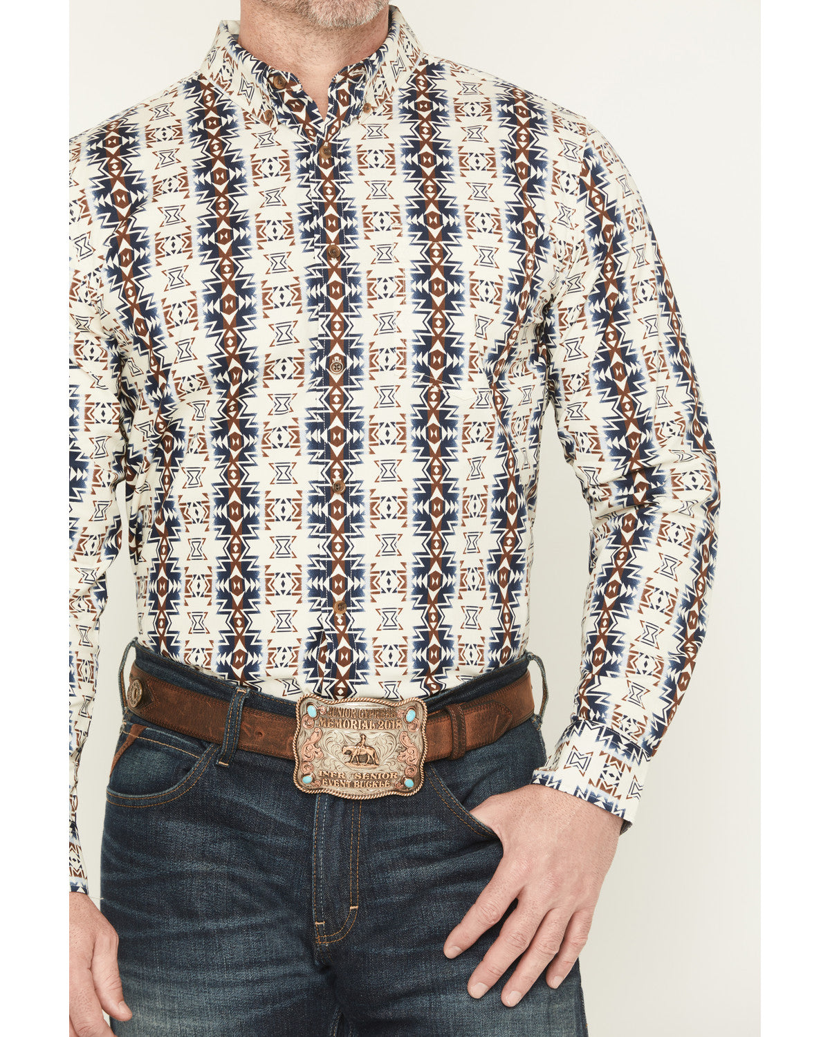 Men's Wild Prairie Southwestern Print Long Sleeve Button-Do Tan