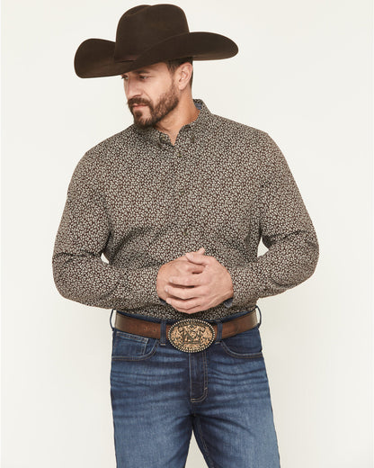 Men's Denali Ridge Micro Floral Print Long Sleeve Snap West Dark Brown