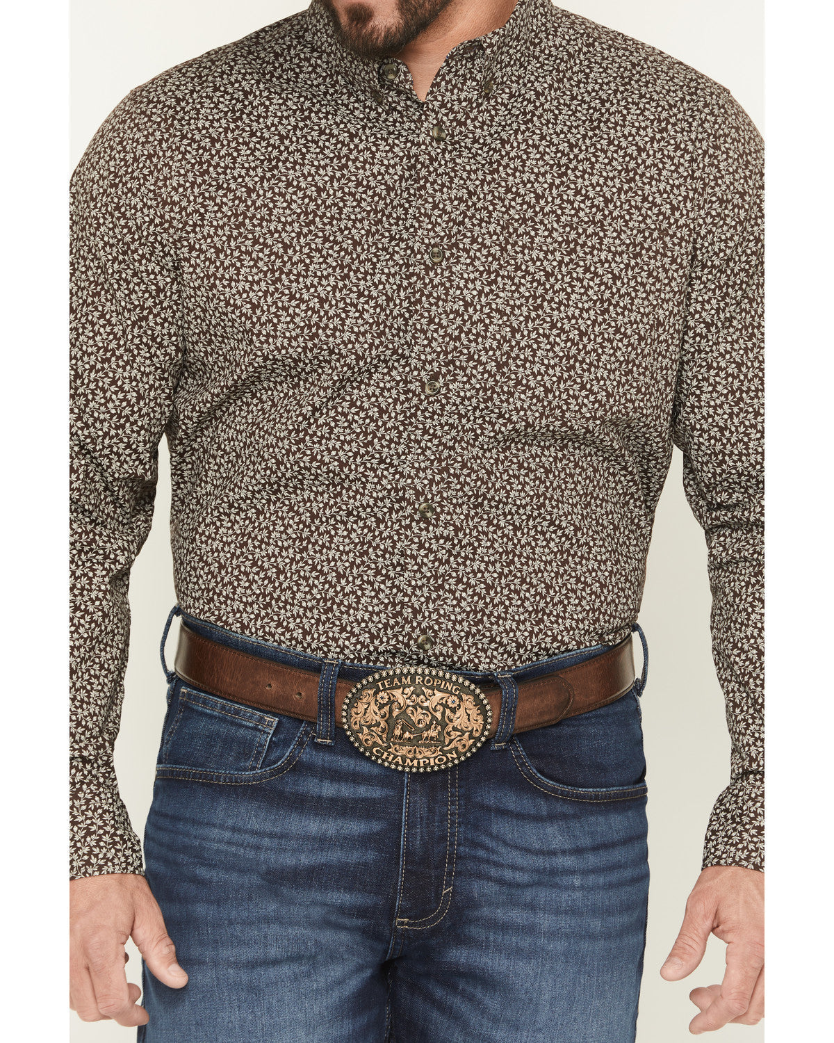 Men's Denali Ridge Micro Floral Print Long Sleeve Snap West Dark Brown