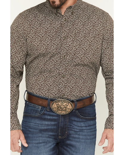 Men's Denali Ridge Micro Floral Print Long Sleeve Snap West Dark Brown