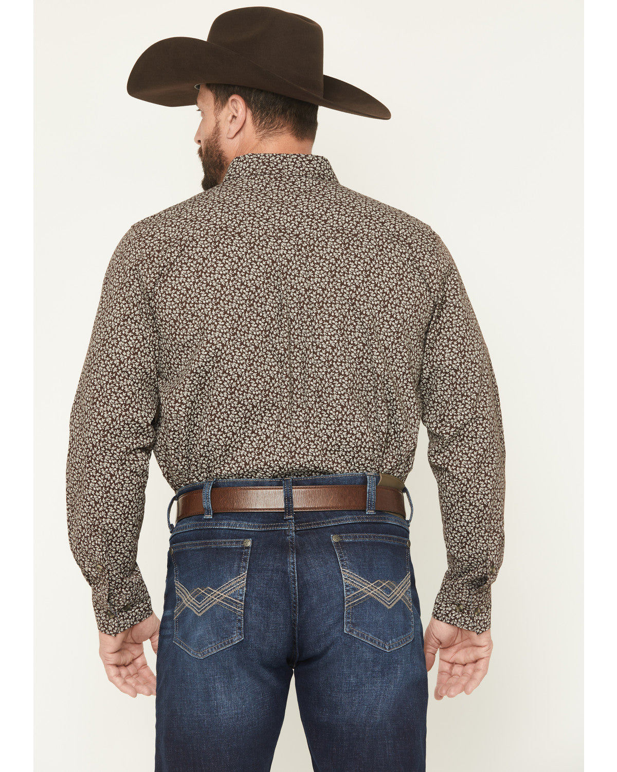 Men's Denali Ridge Micro Floral Print Long Sleeve Snap West Dark Brown