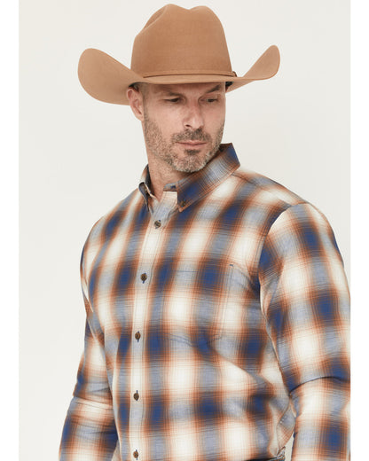 Men's Warner Plaid Print Long Sleeve Button-Down Stretch We Tan