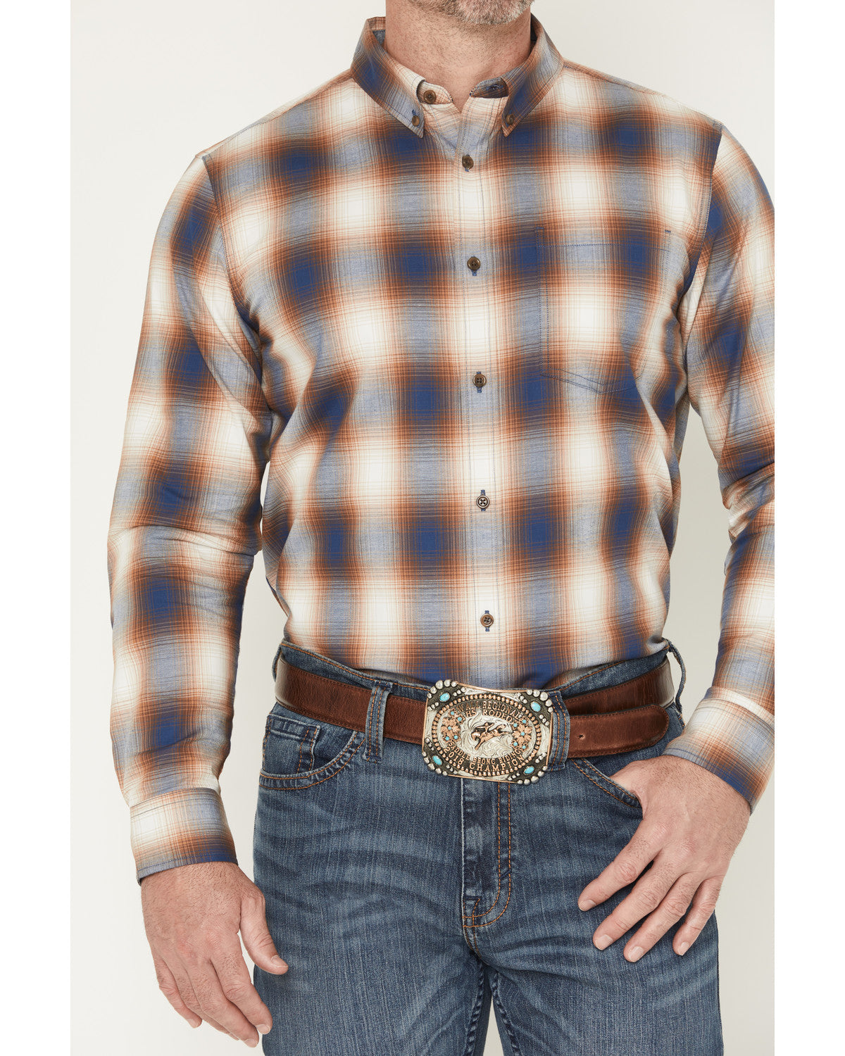 Men's Warner Plaid Print Long Sleeve Button-Down Stretch We Tan